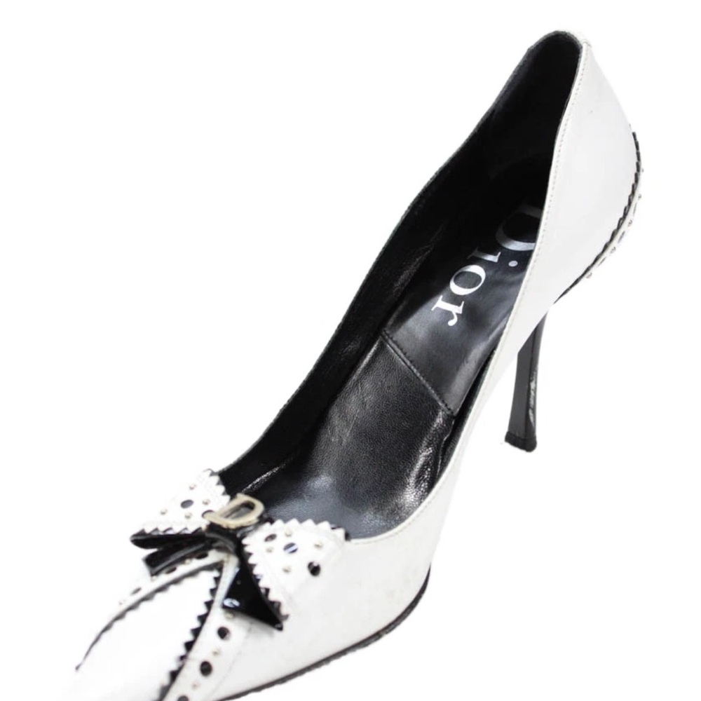DIOR Womens Pointed Toe Bow Front Gold Tone High Heels White Size EUR 37.5 - Picture 4 of 12